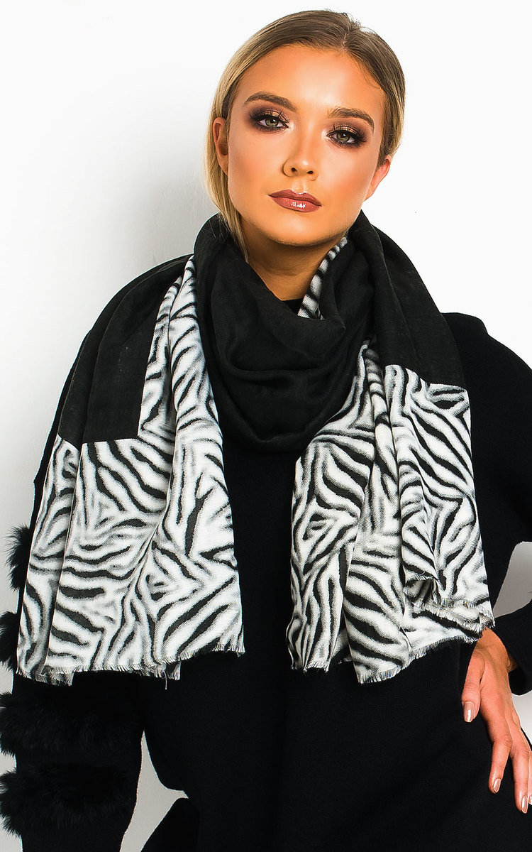 Tess Zebra Print Two Tone Scarf Tess Zebra Print Two Tone Scarf