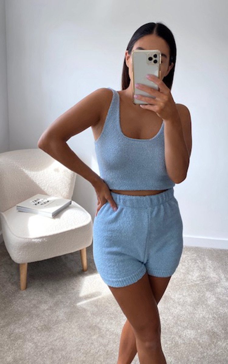 Tessa Fluffy Shorts & Top Coord in Blue ikrush