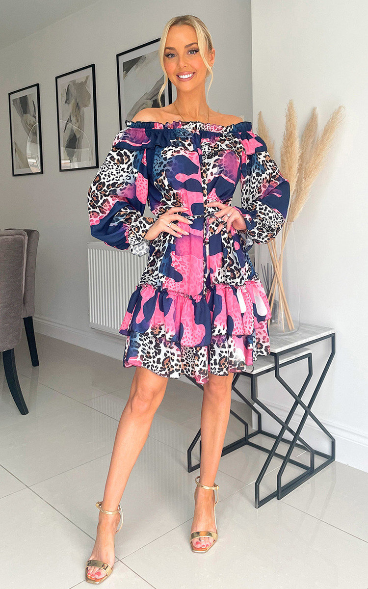 Thalia Off Shoulder Animal Print Mini Dress Thalia Off Shoulder Animal Print Mini Dress