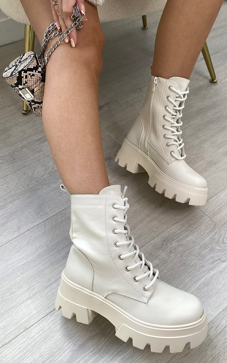 Thea Faux Leather Lace Up Chunky Boots Thea Faux Leather Lace Up Chunky Boots