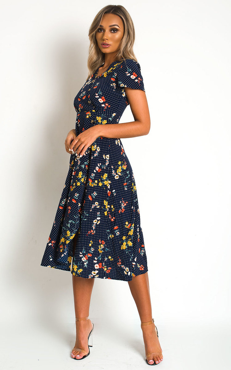 Thena Polka Dot Floral Chiffon Dress Thumbnail