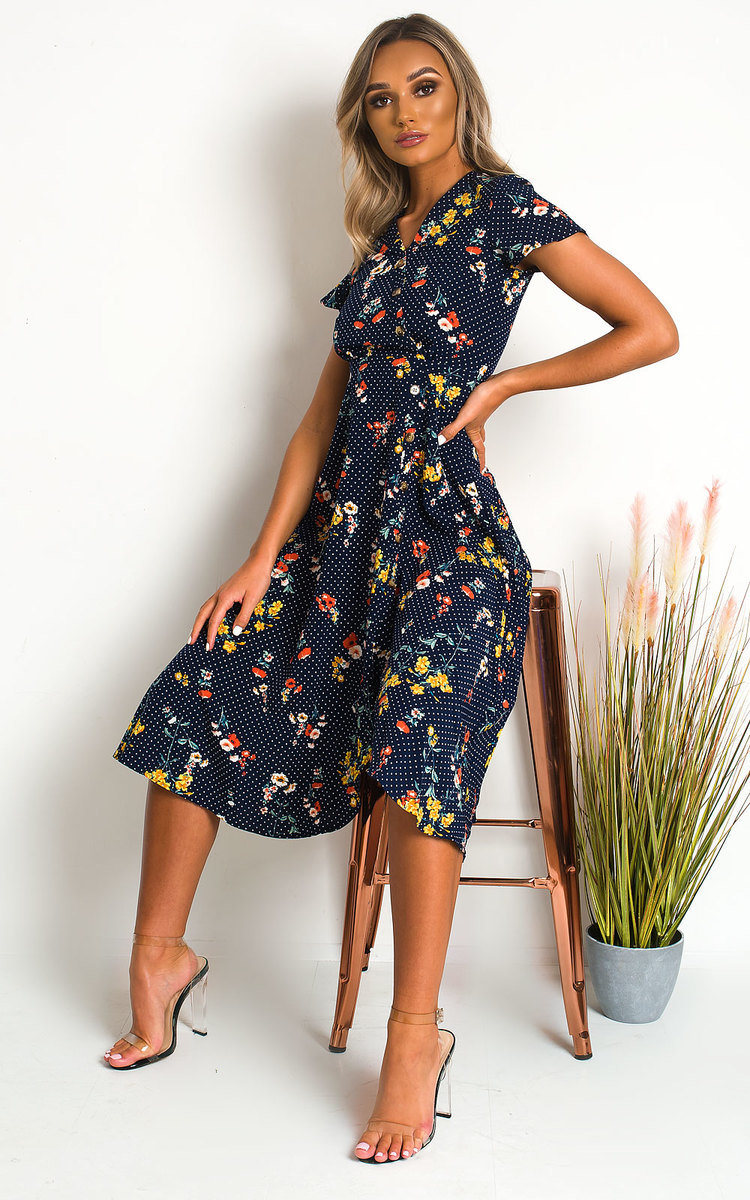 Thena Polka Dot Floral Chiffon Dress Thumbnail