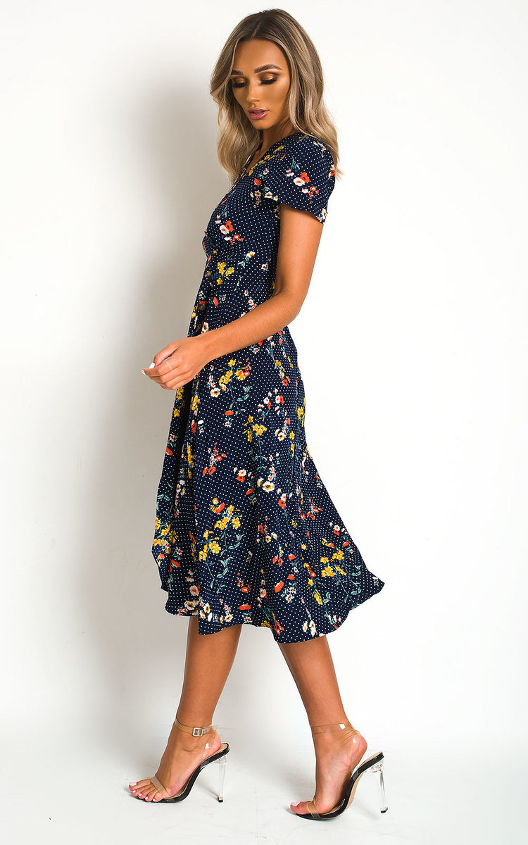 Thena Polka Dot Floral Chiffon Dress Thumbnail