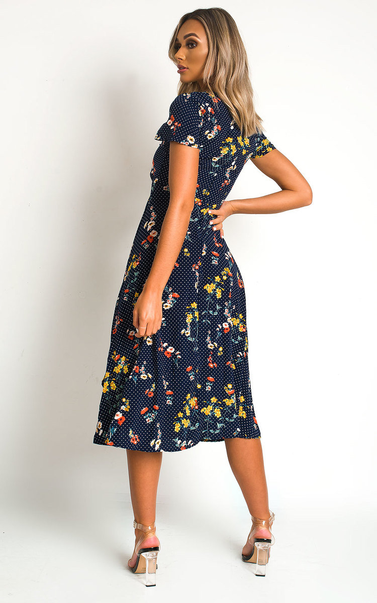 Thena Polka Dot Floral Chiffon Dress Thumbnail