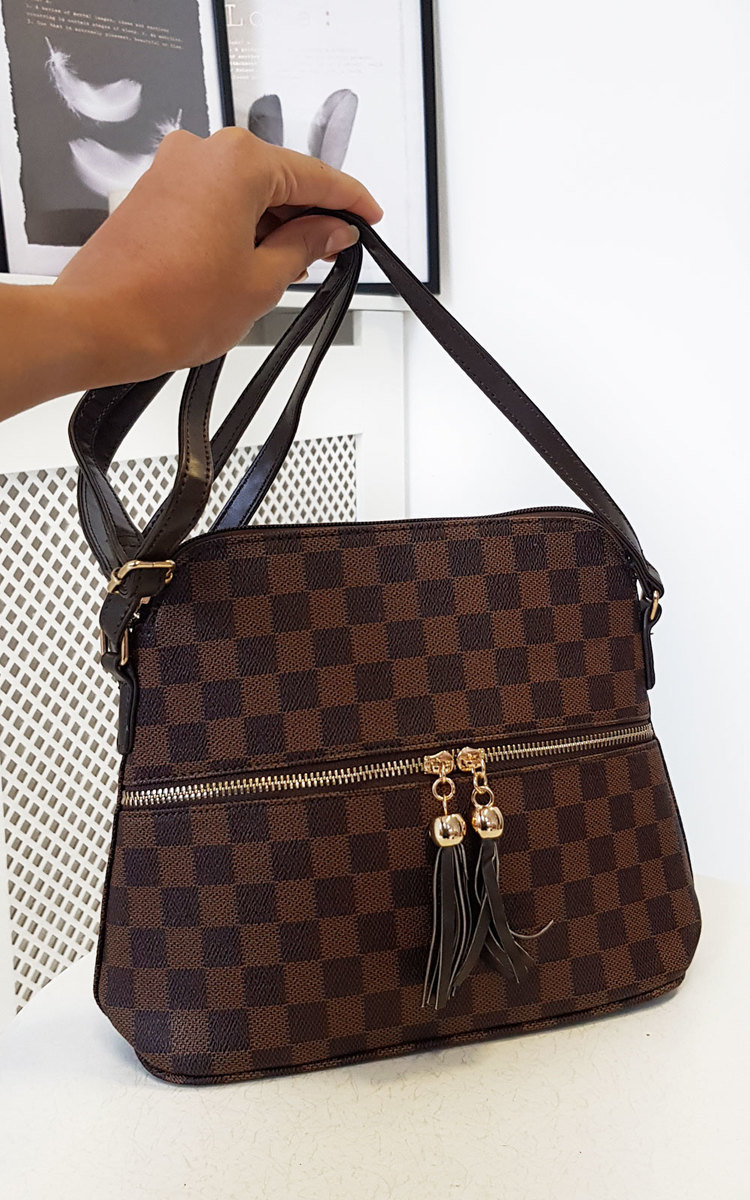 Tia Tassel Checked Shoulder Bag Tia Tassel Checked Shoulder Bag