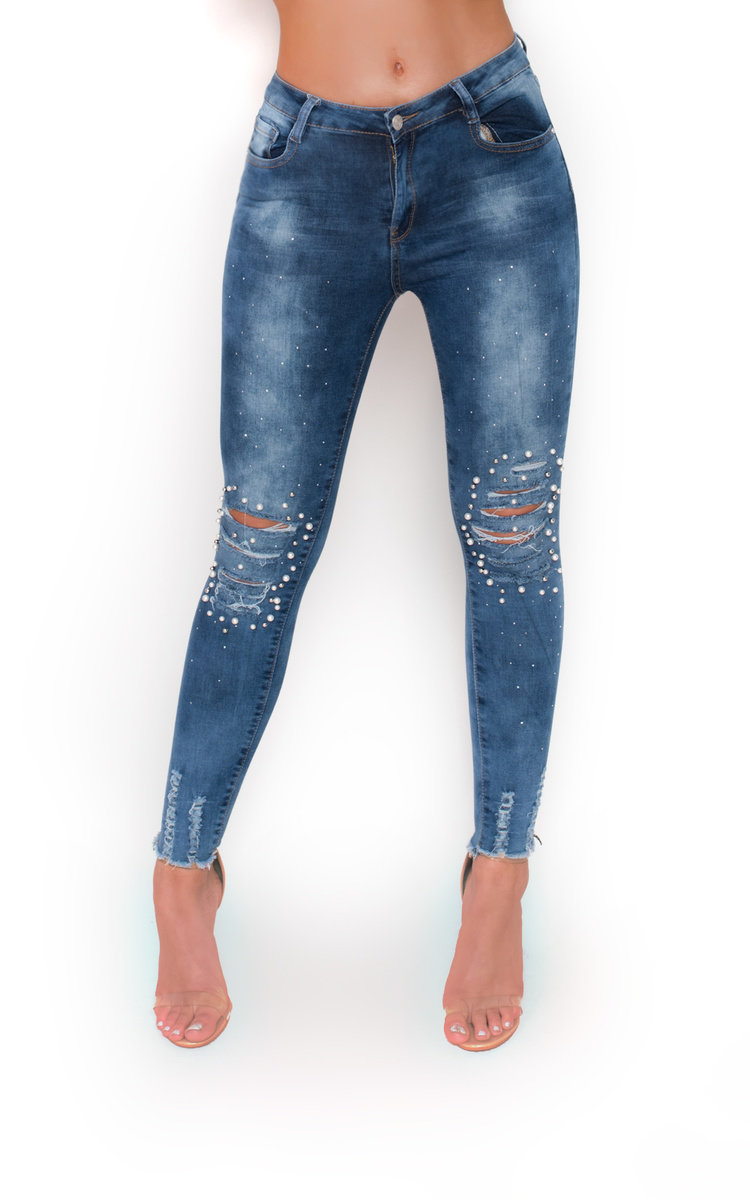 Tiana Beaded Embellished Ripped Jeans 