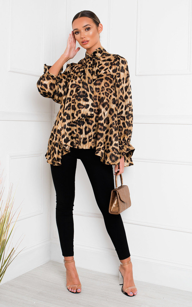 Tianna Tie Front Leopard Print Blouse Thumbnail