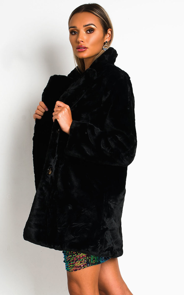 Tilda Faux Fur Coat in Black | ikrush