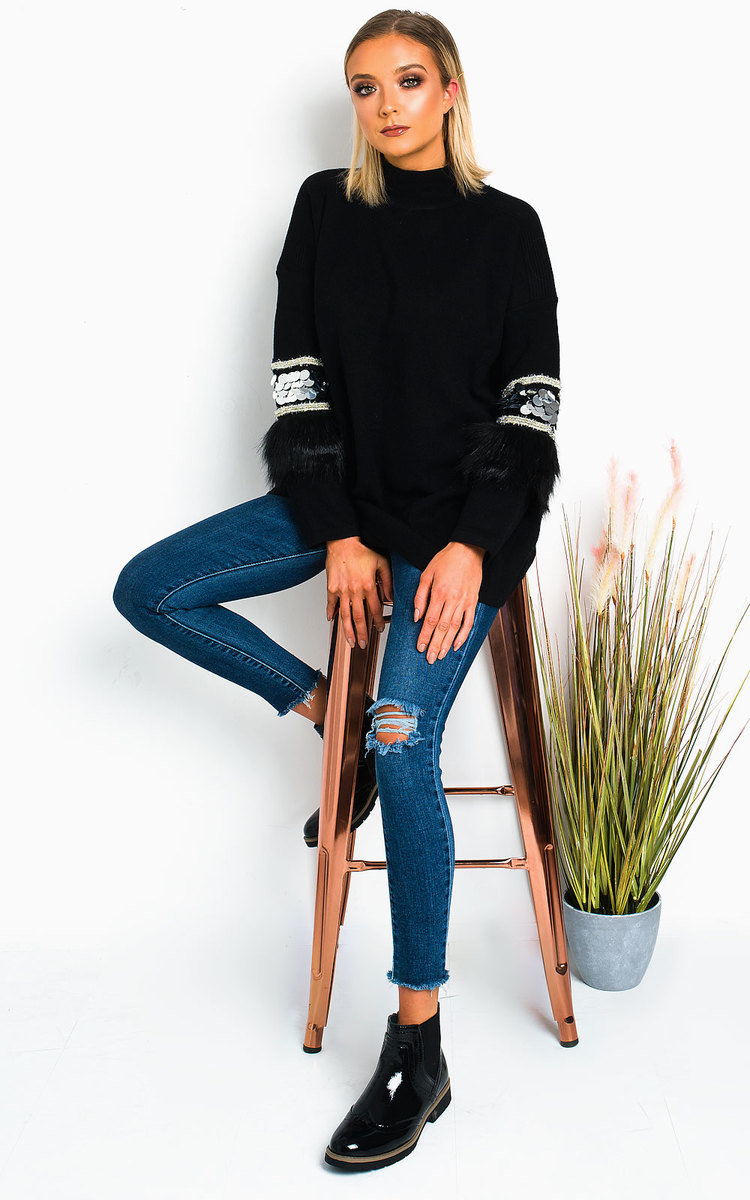 Tina Faux Fur Sequin Emebllished Jumper Thumbnail Tina Faux Fur Sequin Emebllished Jumper Thumbnail