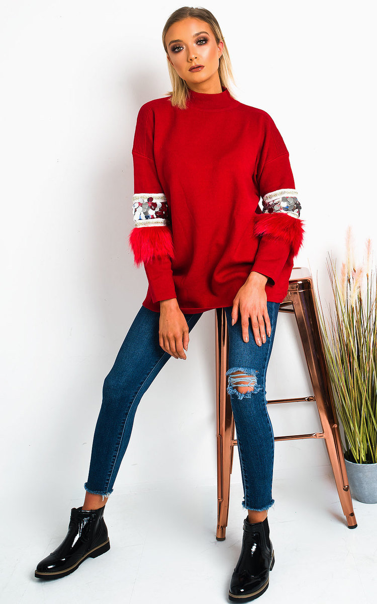 Tina Faux Fur Sequin Emebllished Jumper Thumbnail Tina Faux Fur Sequin Emebllished Jumper Thumbnail