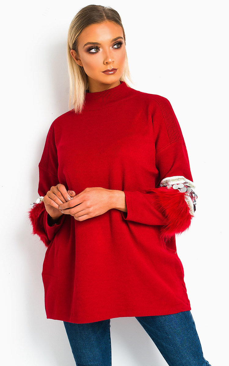 Tina Faux Fur Sequin Emebllished Jumper Thumbnail Tina Faux Fur Sequin Emebllished Jumper Thumbnail