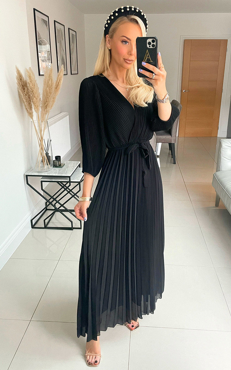 Tina Pleated Wrap Front Maxi Dress Thumbnail