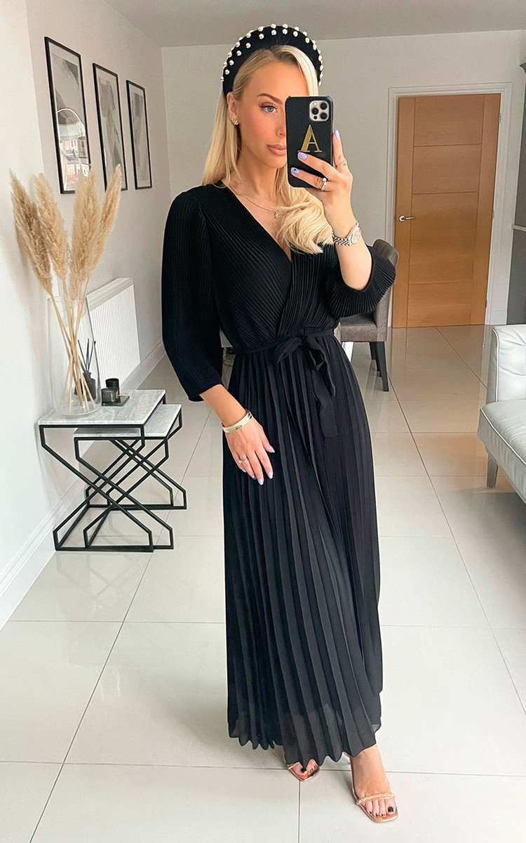 Tina Pleated Wrap Front Maxi Dress Thumbnail