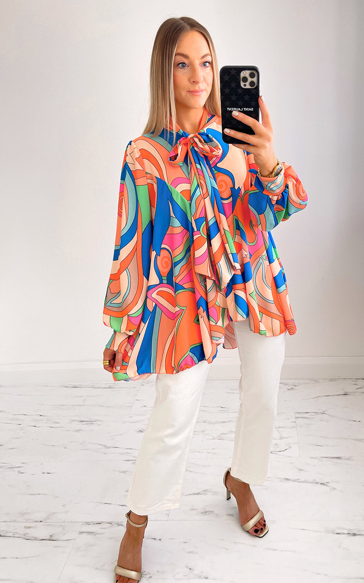 Valerie Longline Drop Blouse with Abstract Print Thumbnail Valerie Longline Drop Blouse with Abstract Print Thumbnail