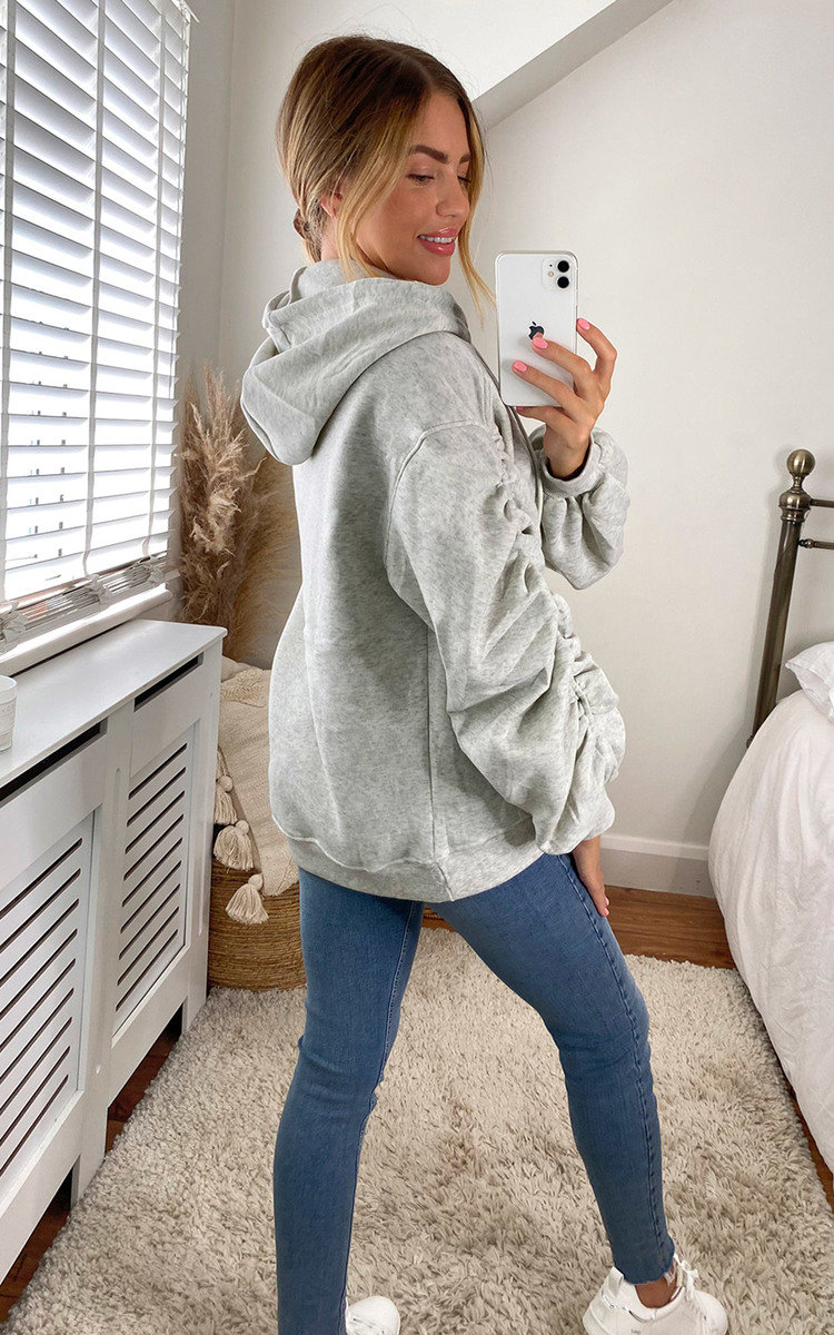 Valerie Ruched Sleeve Hooded Sweatshirt Thumbnail Valerie Ruched Sleeve Hooded Sweatshirt Thumbnail