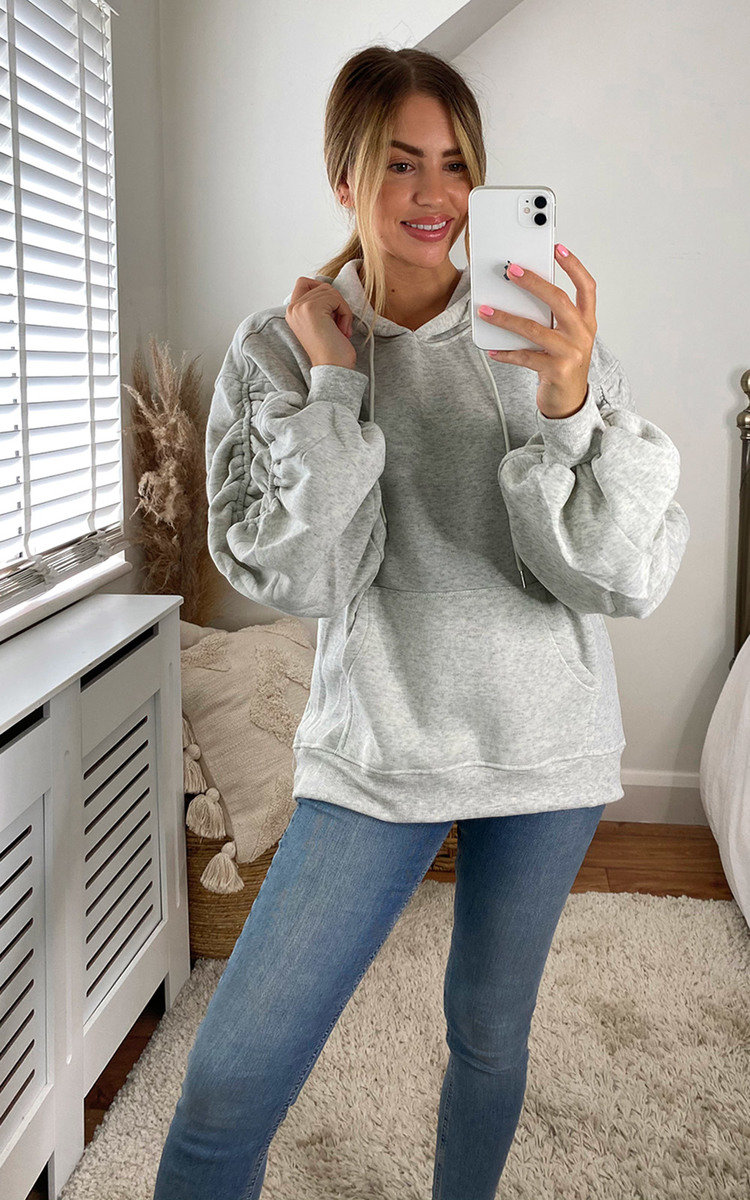 Valerie Ruched Sleeve Hooded Sweatshirt Thumbnail Valerie Ruched Sleeve Hooded Sweatshirt Thumbnail