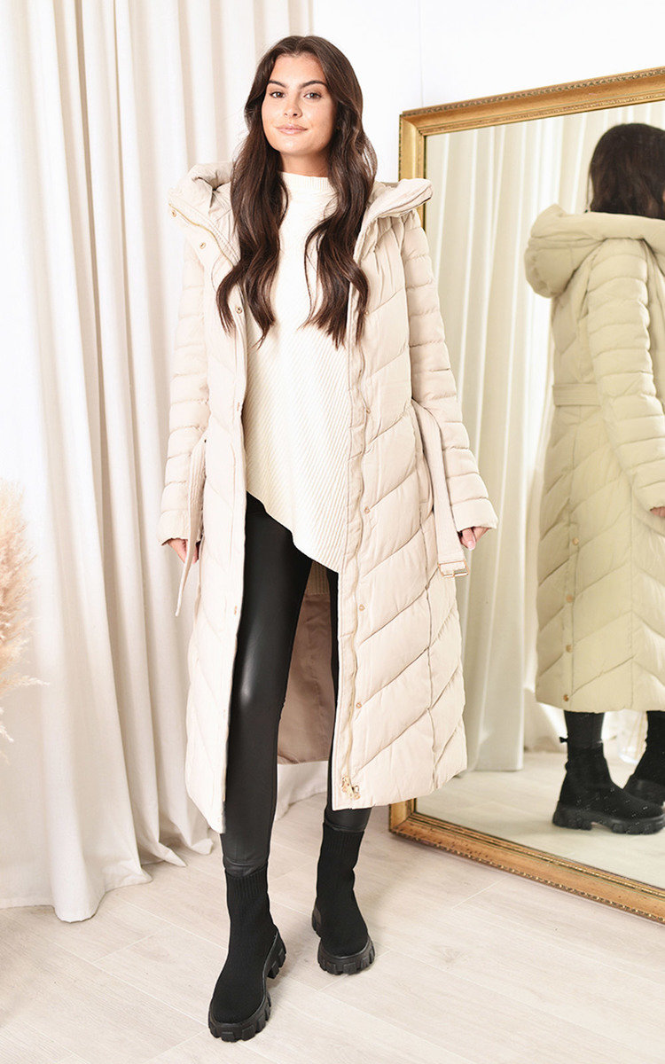 Vienna Longline Hooded Puffer Coat with Belt Detail Vienna Longline Hooded Puffer Coat with Belt Detail