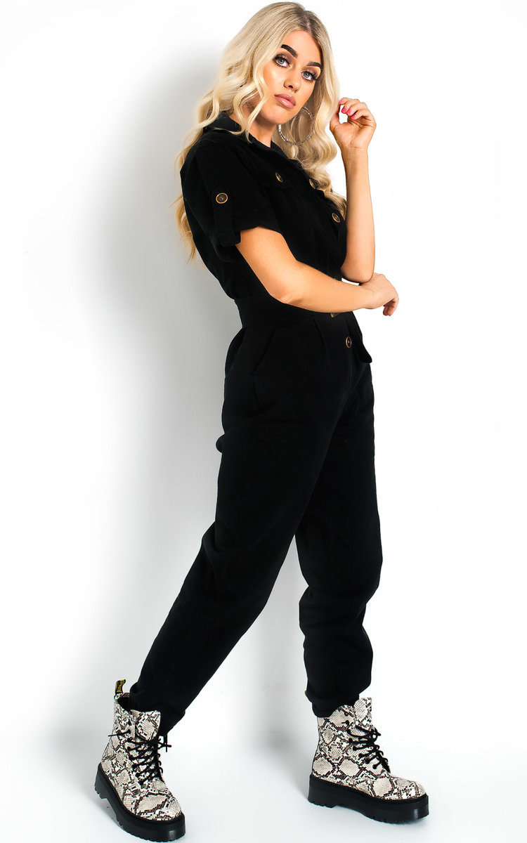 Virgo Tie Waist Button Up Utility Jumpsuit Thumbnail Virgo Tie Waist Button Up Utility Jumpsuit Thumbnail