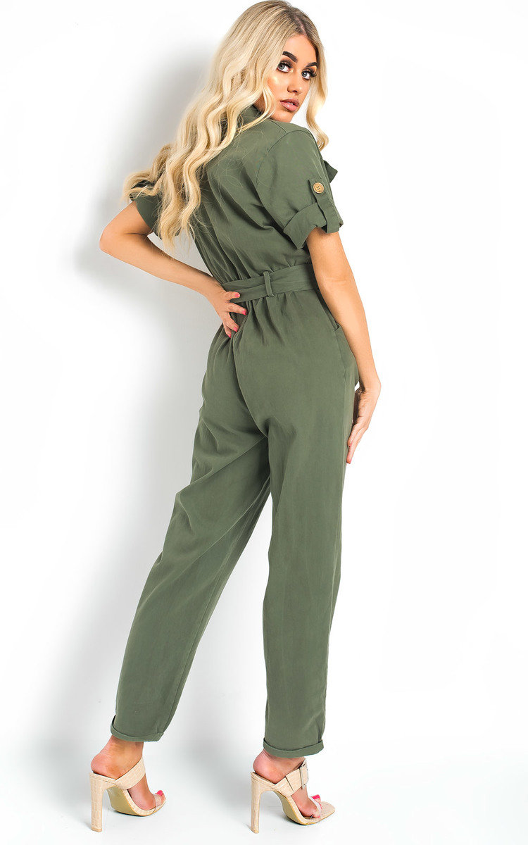 Virgo Tie Waist Button Up Utility Jumpsuit Thumbnail