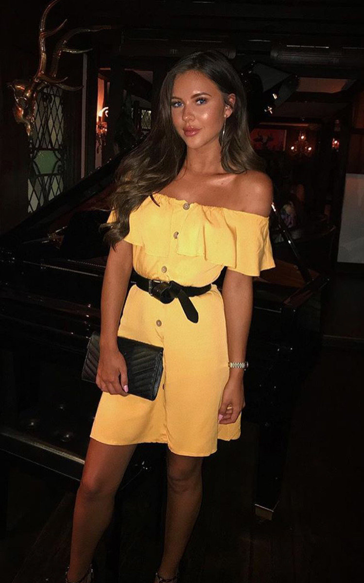 Vivi Off Shoulder Button Up Dress Thumbnail Vivi Off Shoulder Button Up Dress Thumbnail