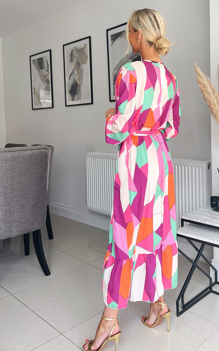 Vivien Wrap Front Midi Dress with Abstract Print Thumbnail Vivien Wrap Front Midi Dress with Abstract Print Thumbnail