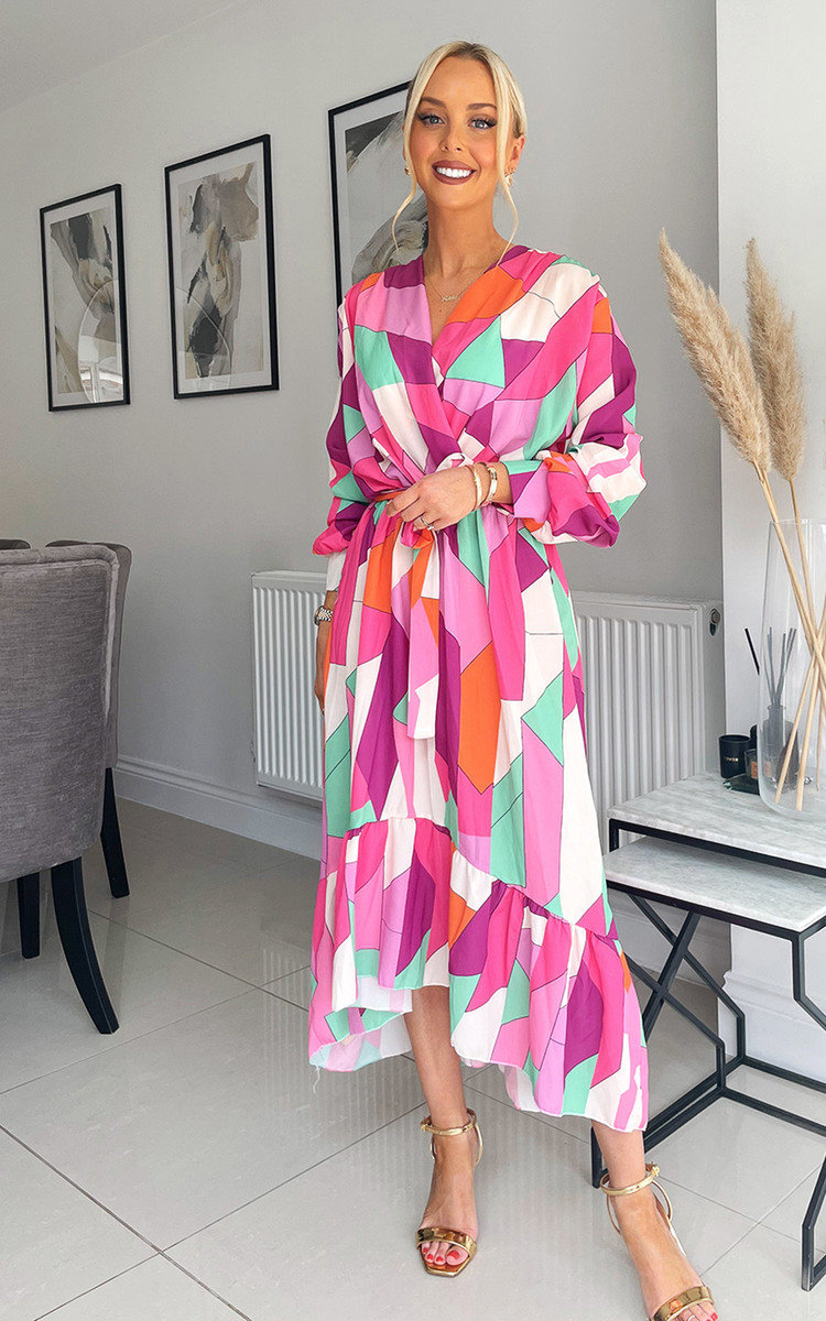 Vivien Wrap Front Midi Dress with Abstract Print Vivien Wrap Front Midi Dress with Abstract Print