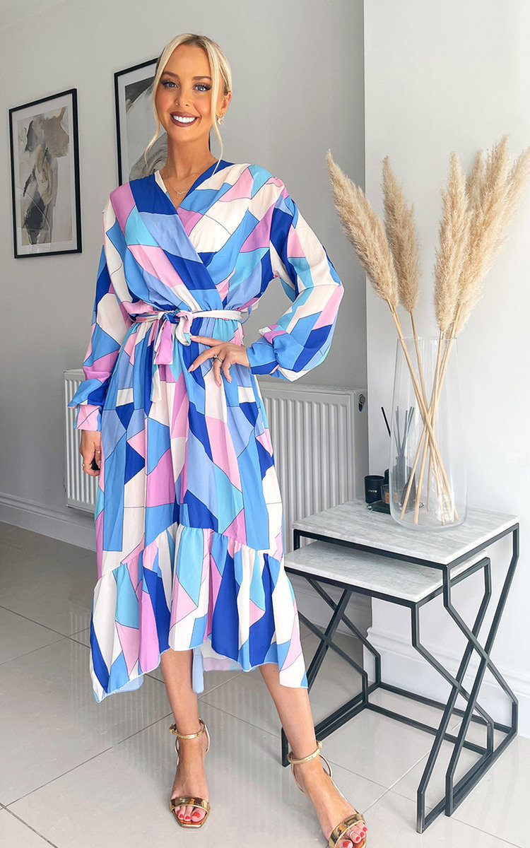 Vivien Wrap Front Midi Dress with Abstract Print Thumbnail Vivien Wrap Front Midi Dress with Abstract Print Thumbnail