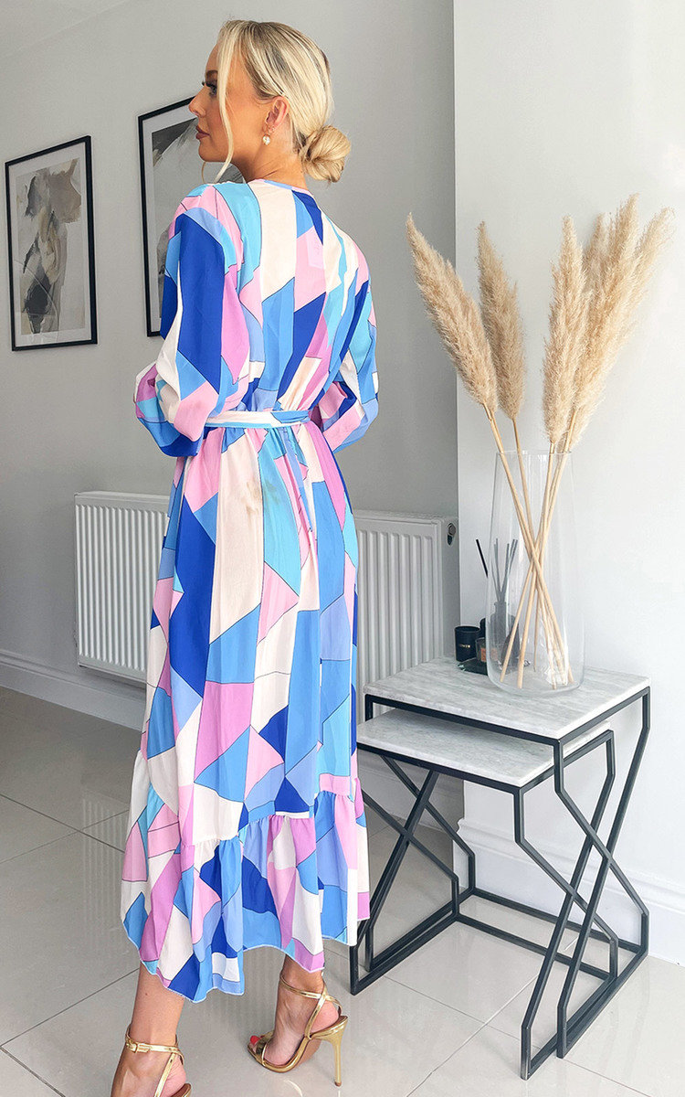 Vivien Wrap Front Midi Dress with Abstract Print Thumbnail Vivien Wrap Front Midi Dress with Abstract Print Thumbnail
