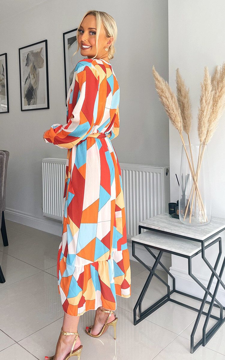 Vivien Wrap Front Midi Dress with Abstract Print Thumbnail Vivien Wrap Front Midi Dress with Abstract Print Thumbnail