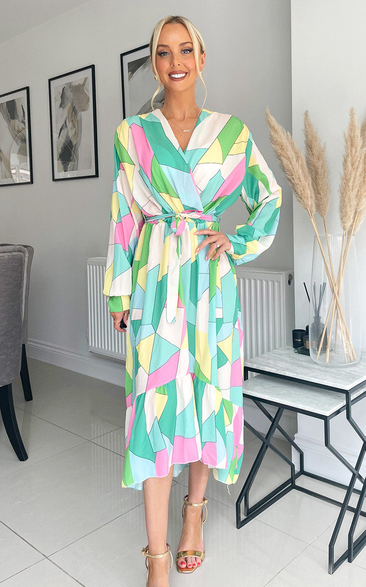 Vivien Wrap Front Midi Dress with Abstract Print Vivien Wrap Front Midi Dress with Abstract Print