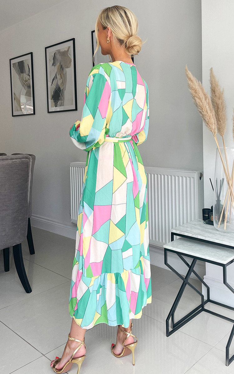 Vivien Wrap Front Midi Dress with Abstract Print Thumbnail Vivien Wrap Front Midi Dress with Abstract Print Thumbnail