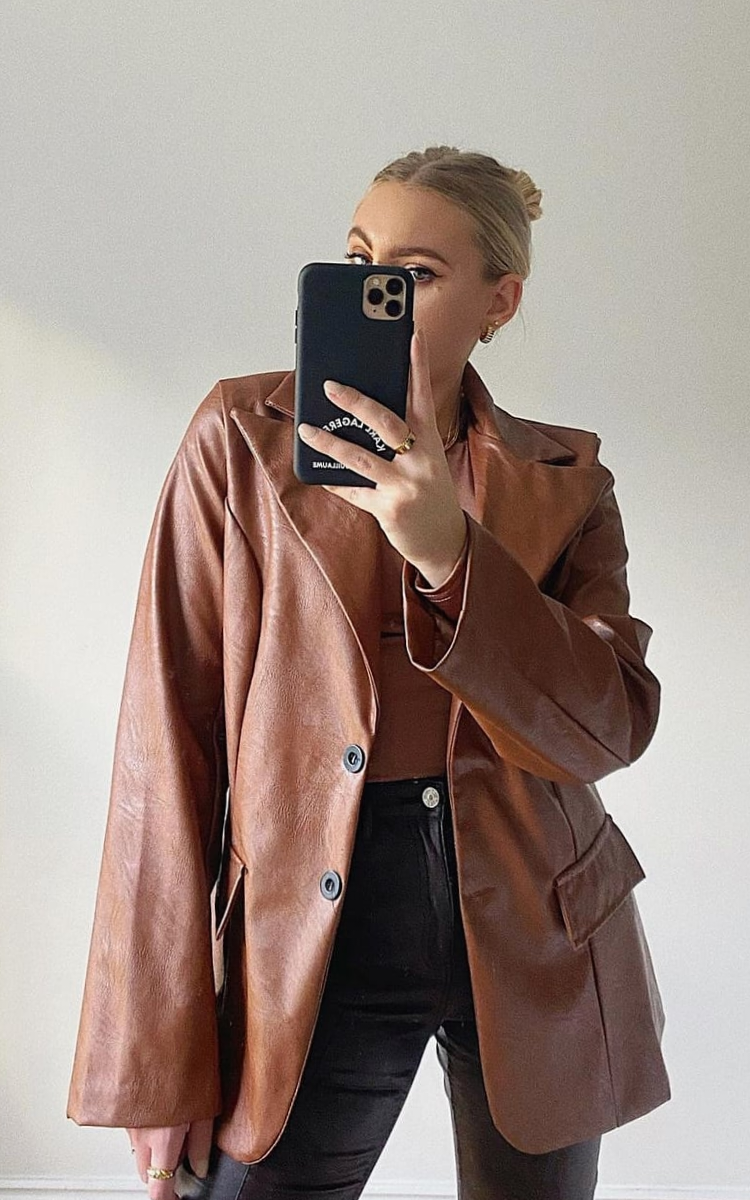 Winnie Faux Leather Blazer Jacket Winnie Faux Leather Blazer Jacket