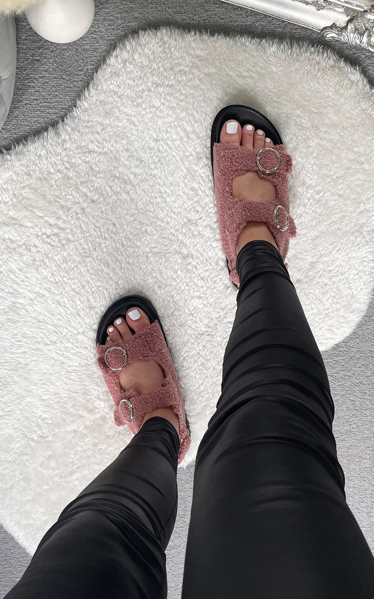 Zahra Faux Fur Double Buckle Sliders Thumbnail