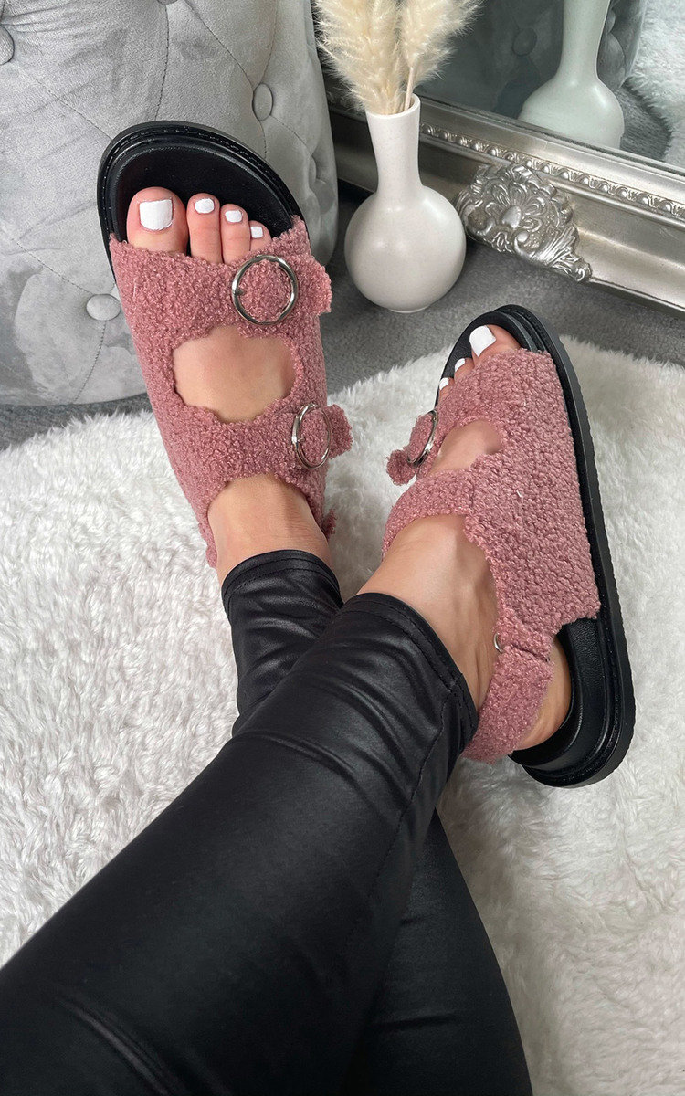 Zahra Faux Fur Double Buckle Sliders Zahra Faux Fur Double Buckle Sliders
