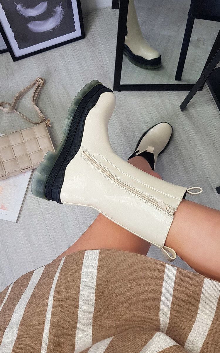 Zara Faux Leather Chunky Ankle Boot Thumbnail