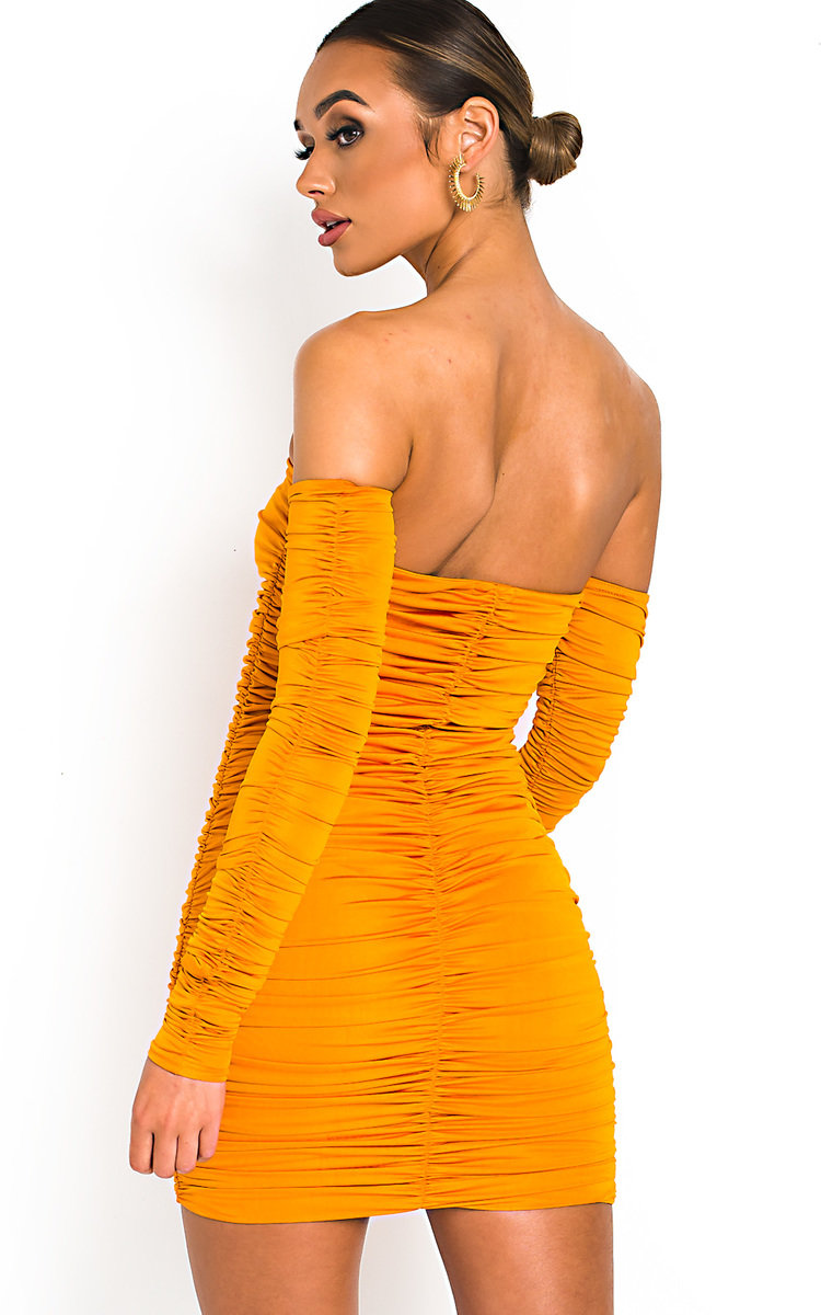 Zeena Ruched Off Shoulder Bodycon Dress Thumbnail Zeena Ruched Off Shoulder Bodycon Dress Thumbnail
