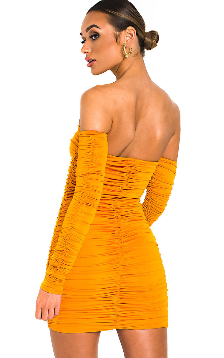 Zeena Ruched Off Shoulder Bodycon Dress Thumbnail Zeena Ruched Off Shoulder Bodycon Dress Thumbnail