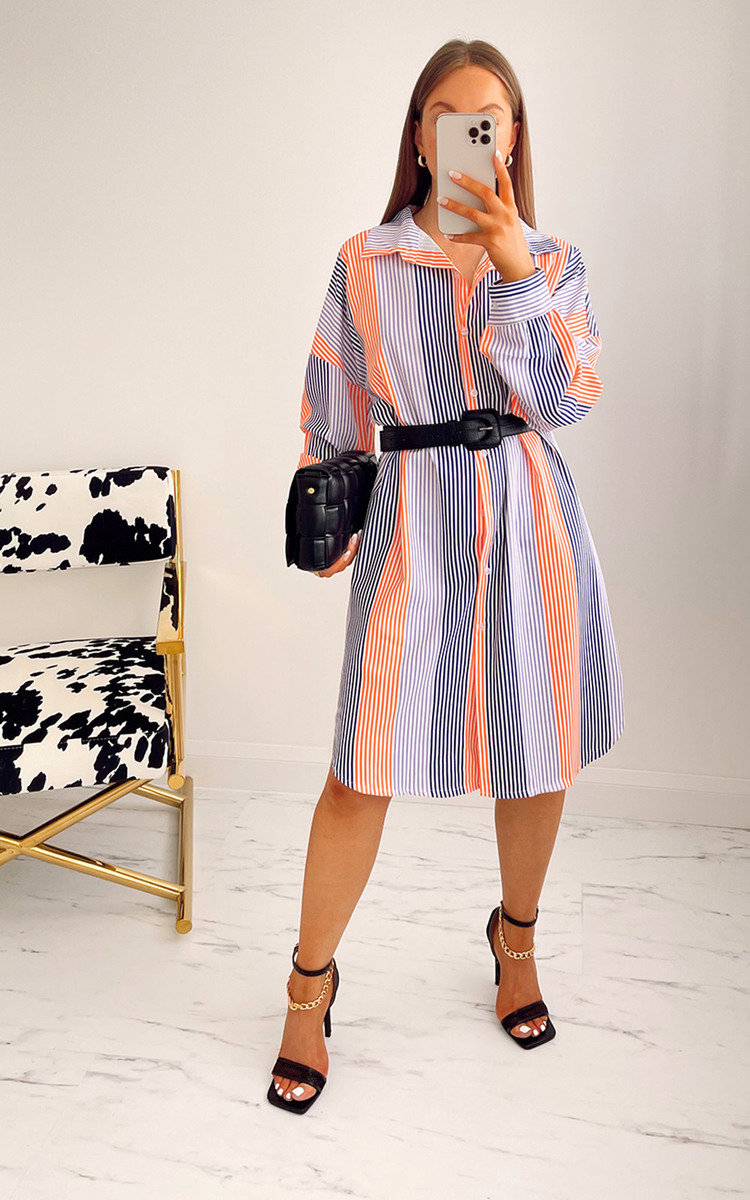 Zelda Striped Midi Shirt Dress Thumbnail