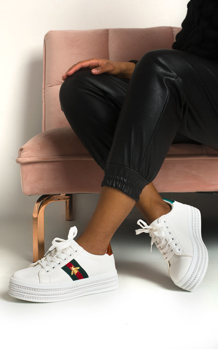 Zena Striped Bee Embellished Platform Trainers Thumbnail Zena Striped Bee Embellished Platform Trainers Thumbnail