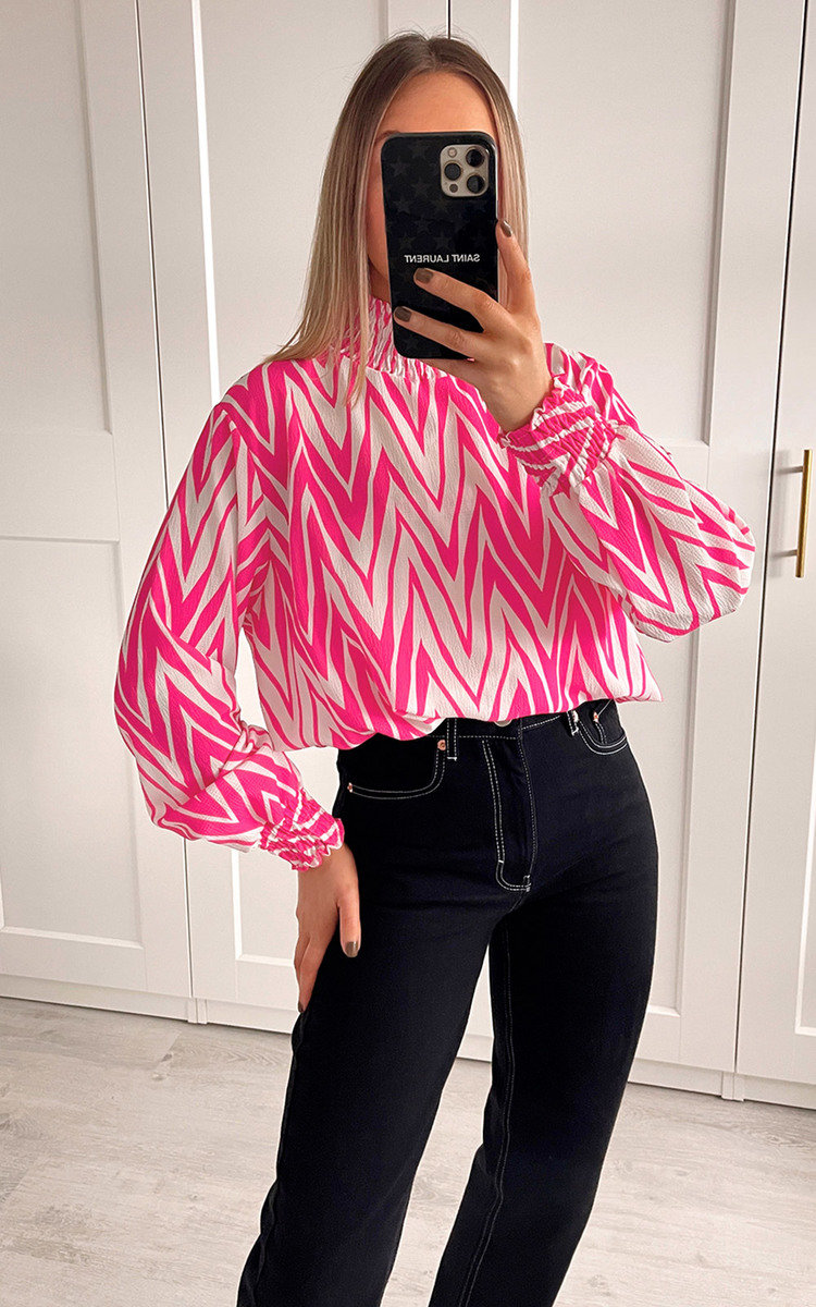 Zina High Neck Blouse with Geometric Print Thumbnail