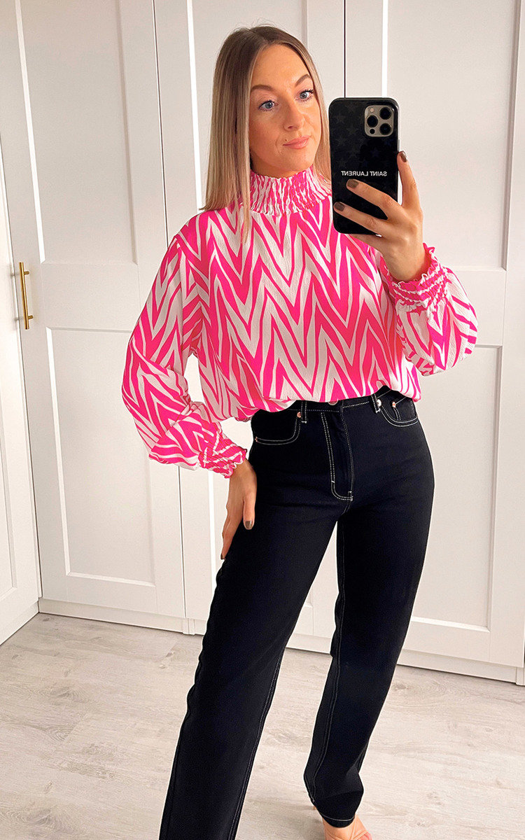 Zina High Neck Blouse with Geometric Print Thumbnail