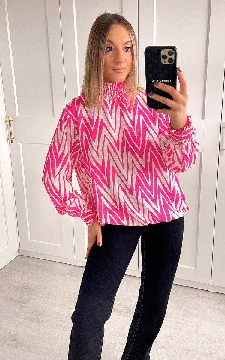 Zina High Neck Blouse with Geometric Print