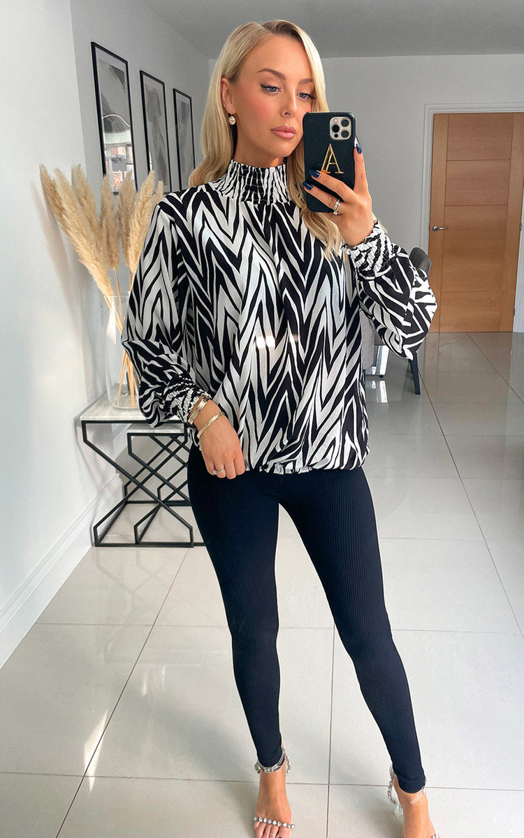 Zina High Neck Blouse with Geometric Print Thumbnail