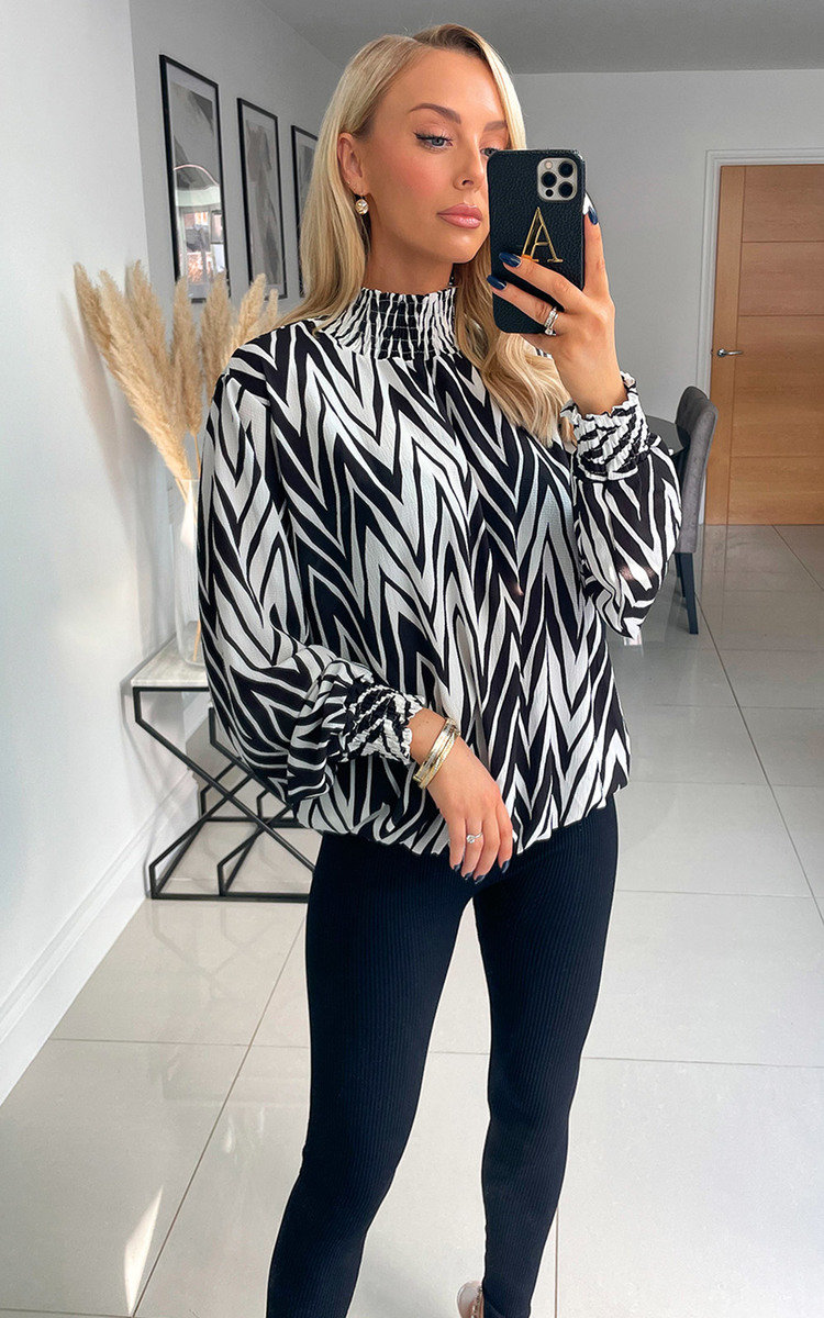 Zina High Neck Blouse with Geometric Print Thumbnail