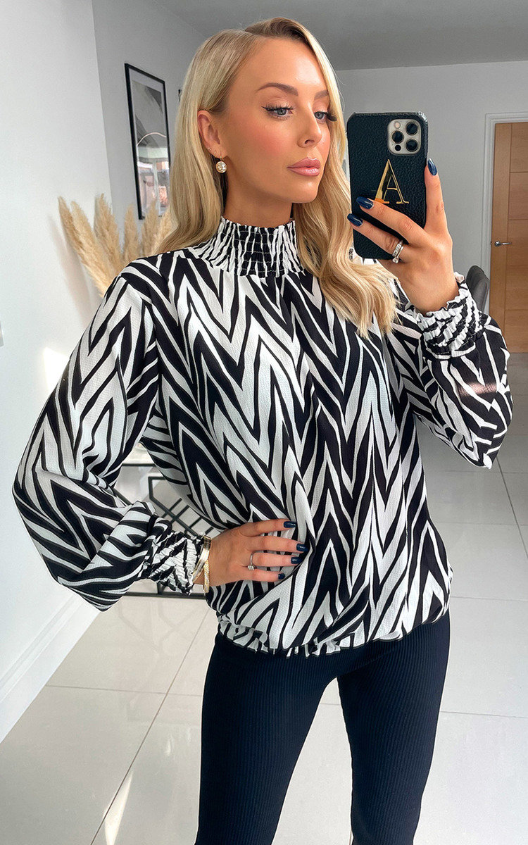 Zina High Neck Blouse with Geometric Print