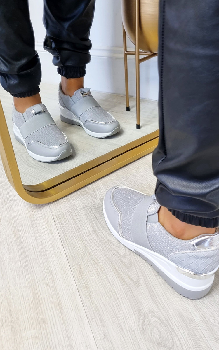 Zoey Faux Leather Glitter Panel Trainers Thumbnail Zoey Faux Leather Glitter Panel Trainers Thumbnail