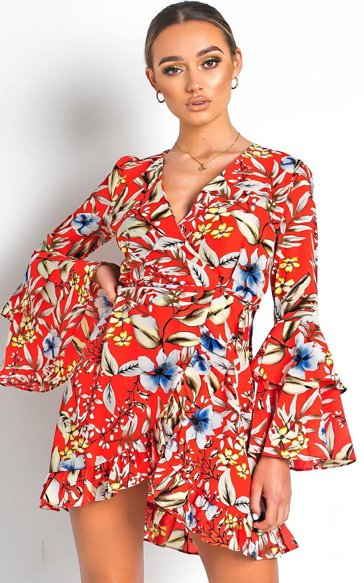 Zoey Floral Tie Wrap Dress  Thumbnail