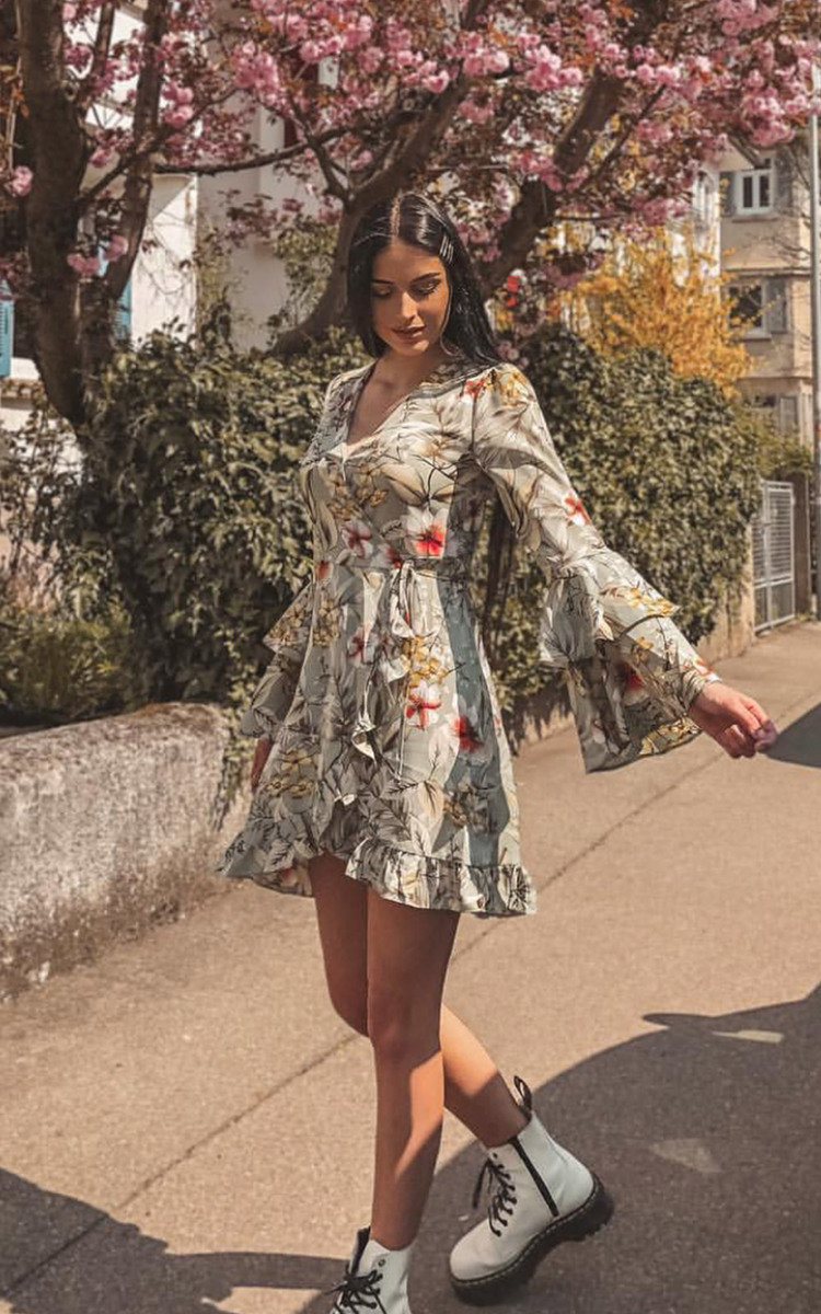 Zoey Floral Tie Wrap Dress  Thumbnail