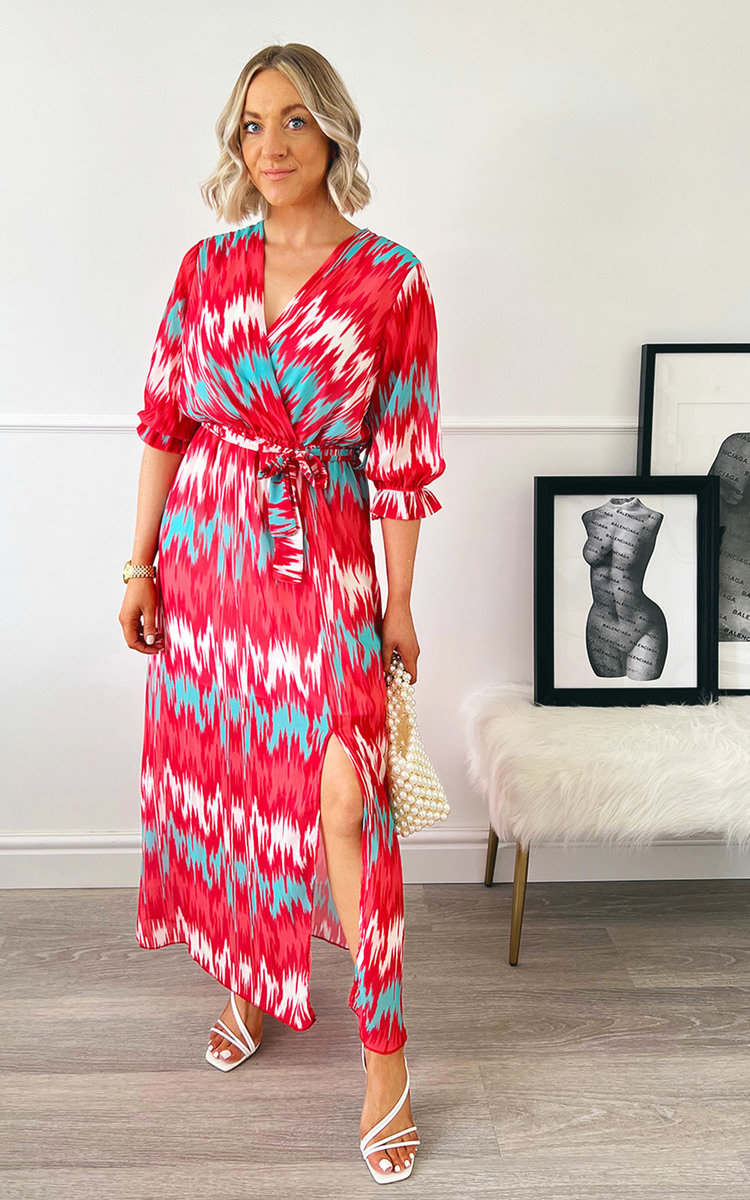 Katy Wrap Front Printed Maxi Dress 