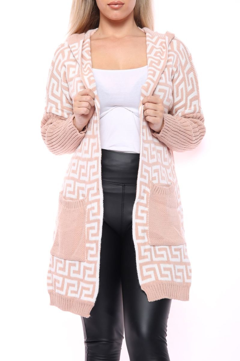Samira Geometric Hooded Knitted Cardigan Samira Geometric Hooded Knitted Cardigan